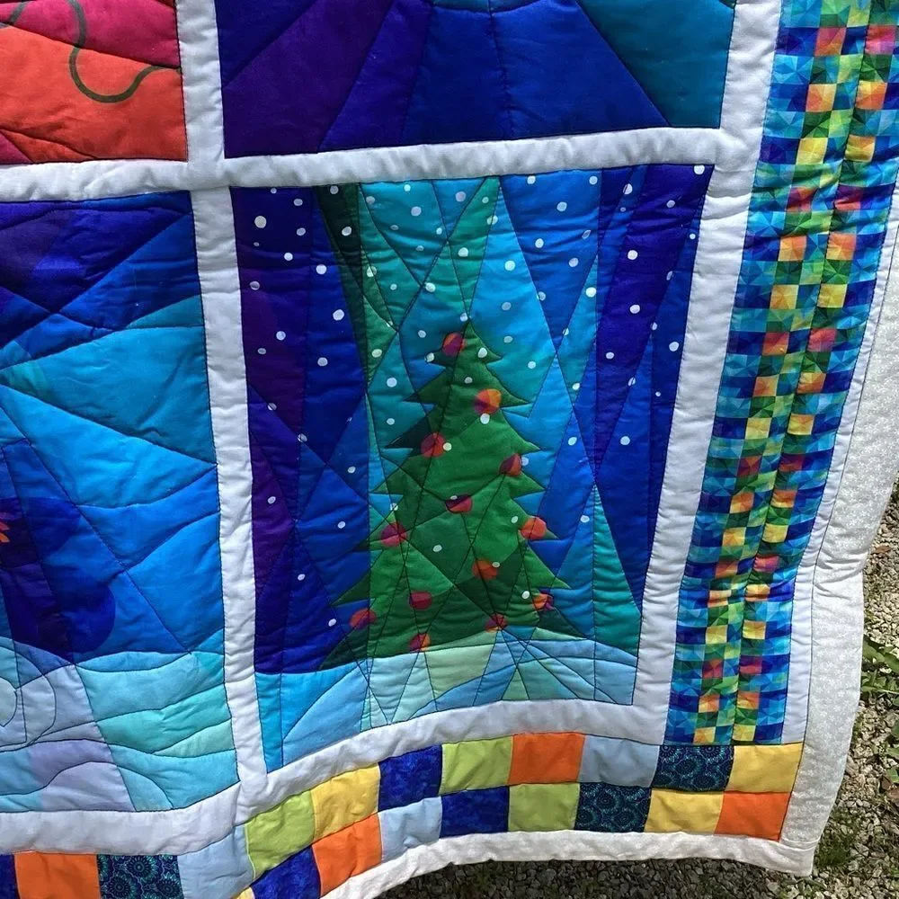 NWT Hand Crafted Bright Snowman Holiday Celebrations Quilt